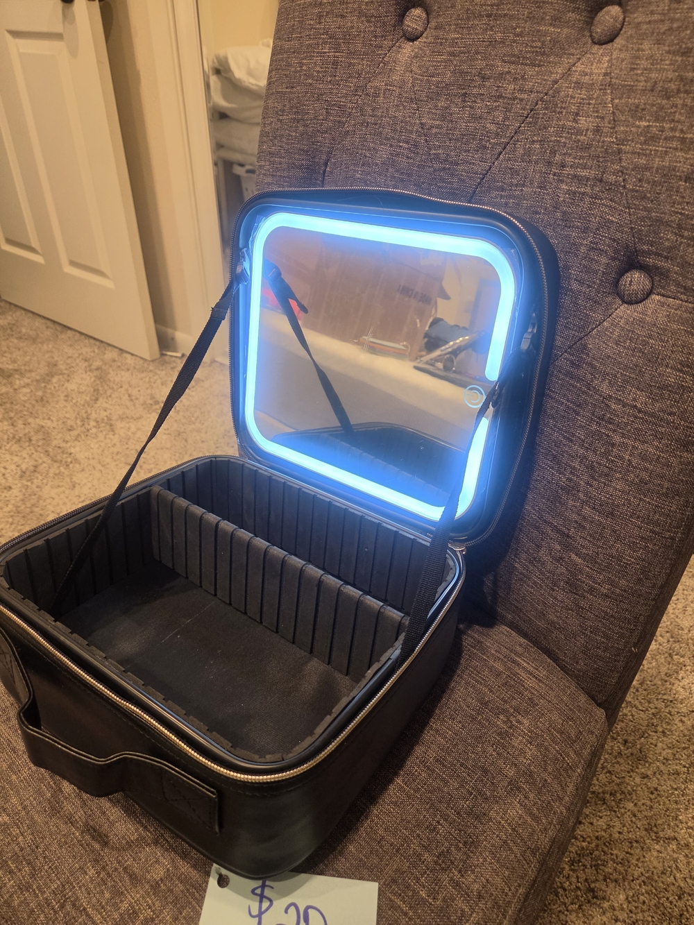 Portable LED-Lit Makeup & Electronics Case - Black with Blue Light